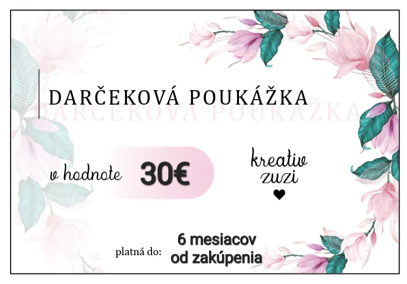 darčeková poukážka v hodnote 30 Eur, kreativzuzi