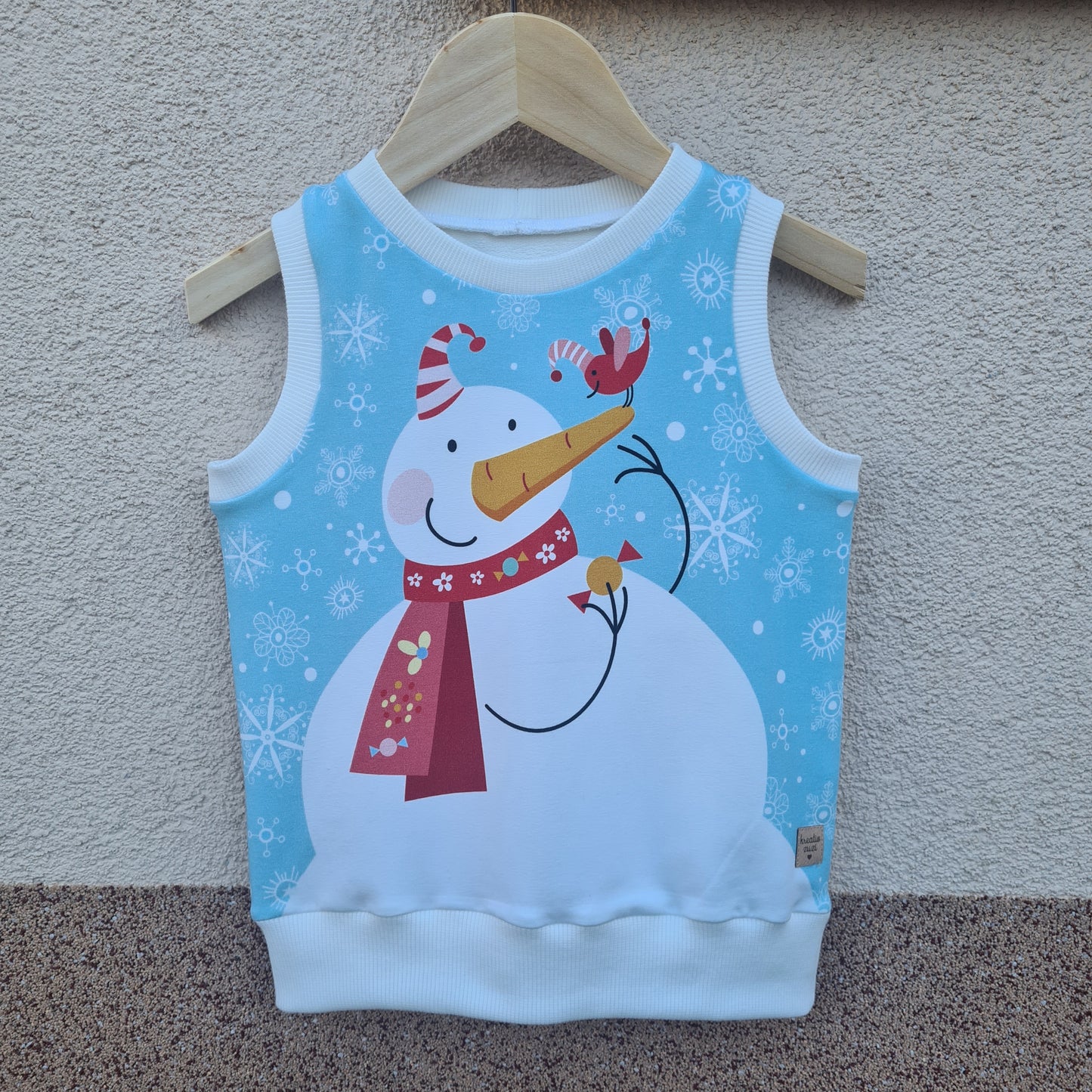detská vesta vianočný motív, zimný motív, snehuliak