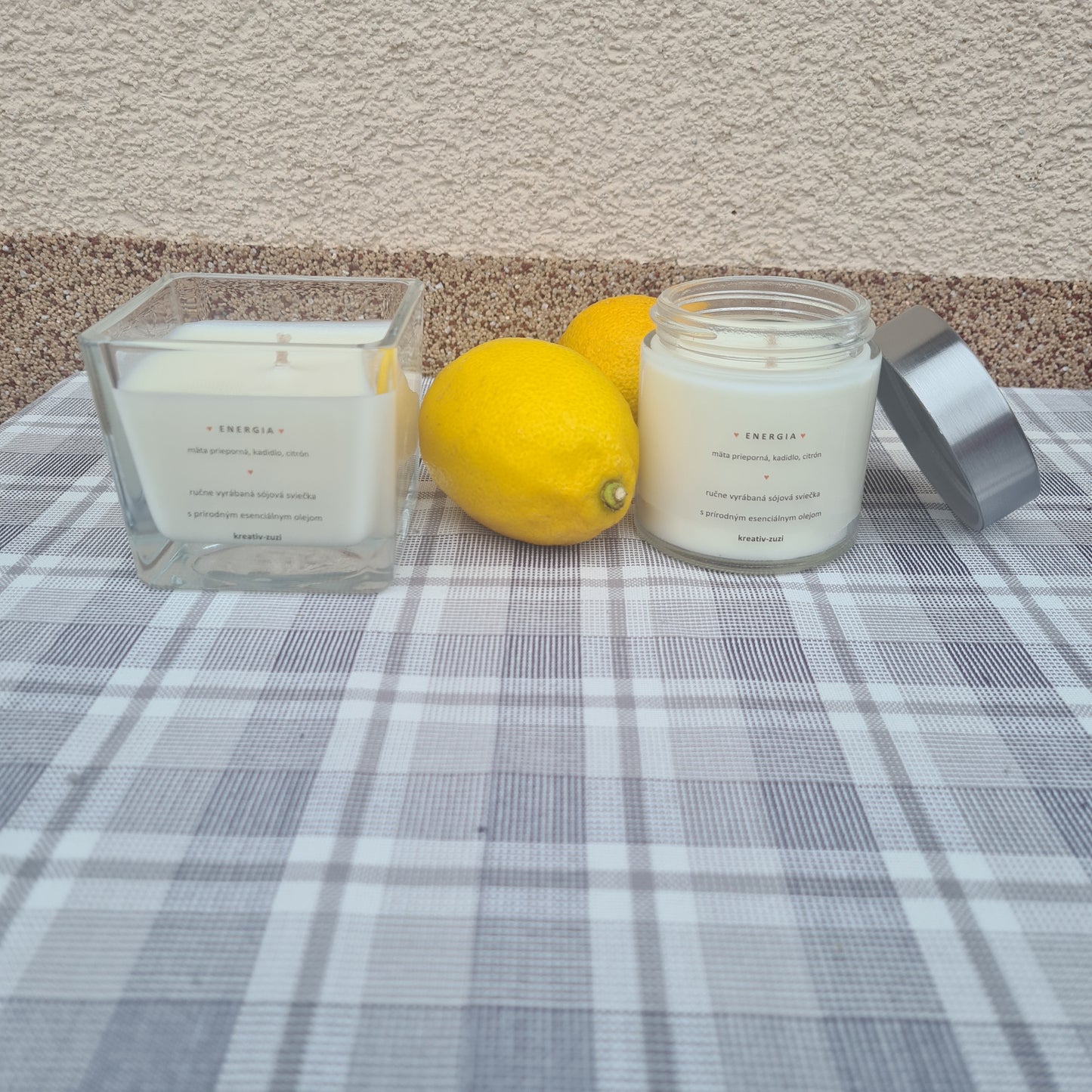 prírodná sójová sviečka, energia, mäta prieporná, kadidlo, citrón