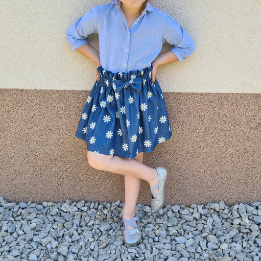 Sukňa s margarétkami- denim