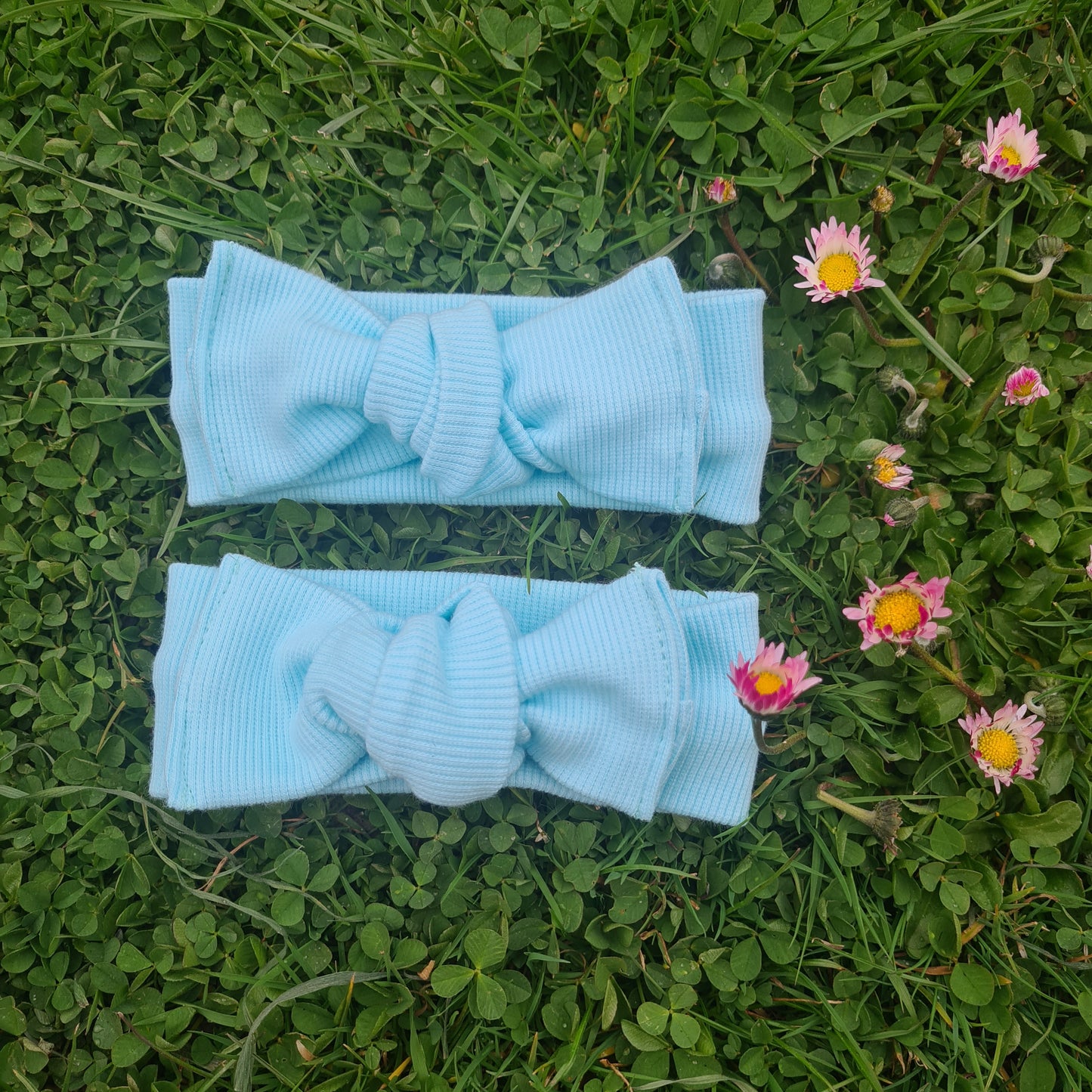 Rebrovaná čelenka s mašľou, farba aqua – ručná výroba – kreativzuzi